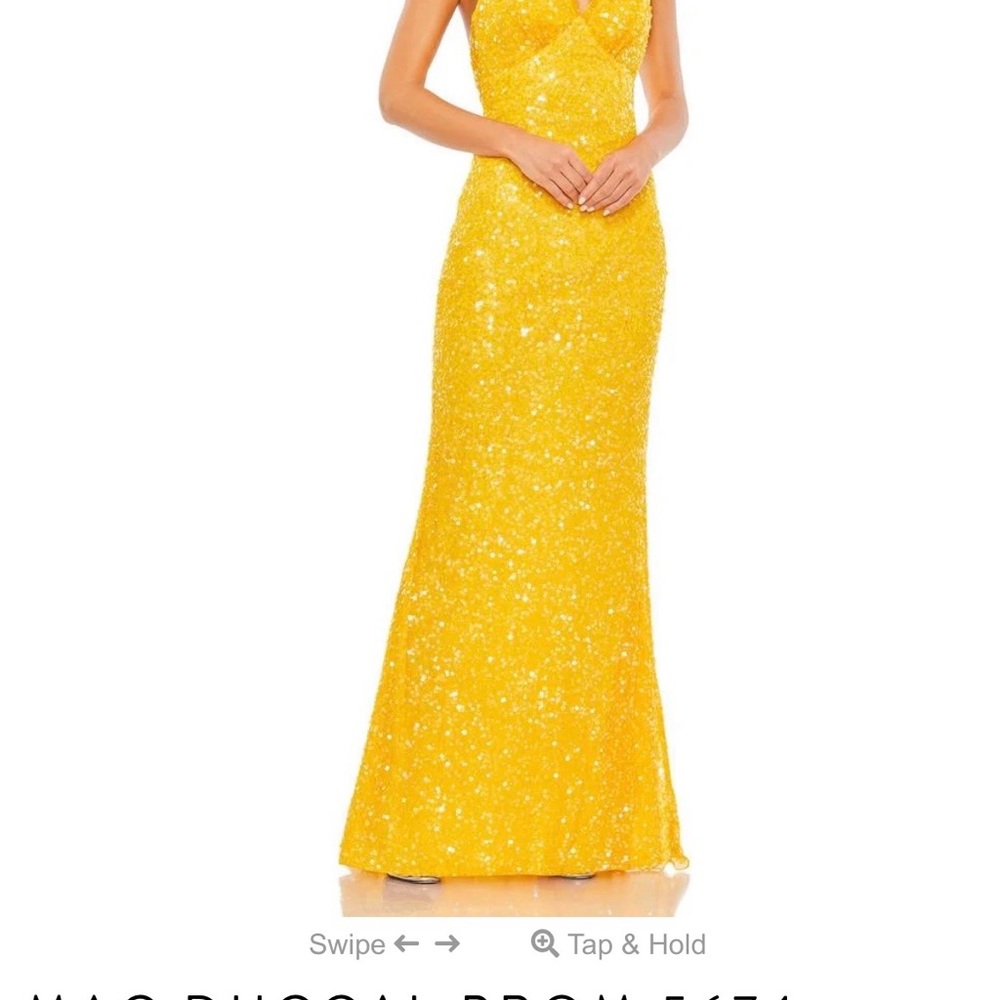 New Never Worn Mac Duggal Marigold Yellow Sequin Gown size 10